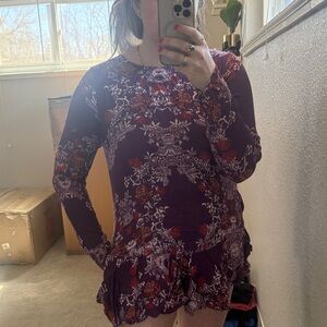 Free People Purple Floral Print Open-Back Tunic Top/Dress